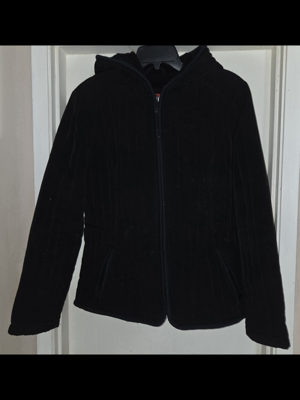 Vintage Esprit Cozy Winter Quilted Hooded Black Jacket Full Zip Women's  Size L